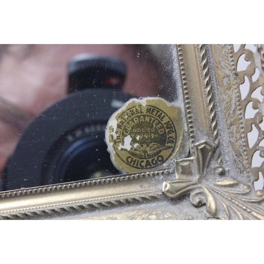 Whitewash Brass Filigree Flower Edge Tray Or Hanging Mirror Vintage